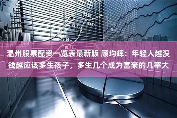 温州股票配资一览表最新版 顾均辉：年轻人越没钱越应该多生孩子，多生几个成为富豪的几率大